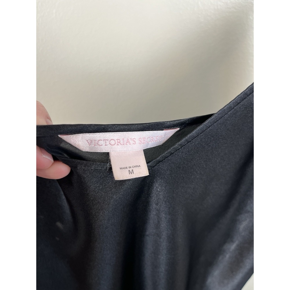 Victoria's Secret Sz M Satin Slip Gown Maxi Dress Lace Up Sides Black High Slit - Picture 5 of 11